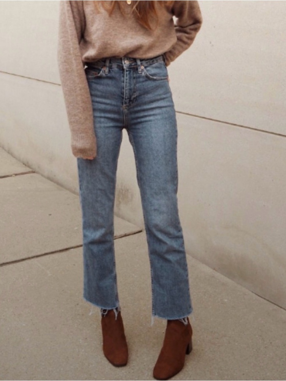 Topshop Cropped Straight Jeans in Light Blue Denim